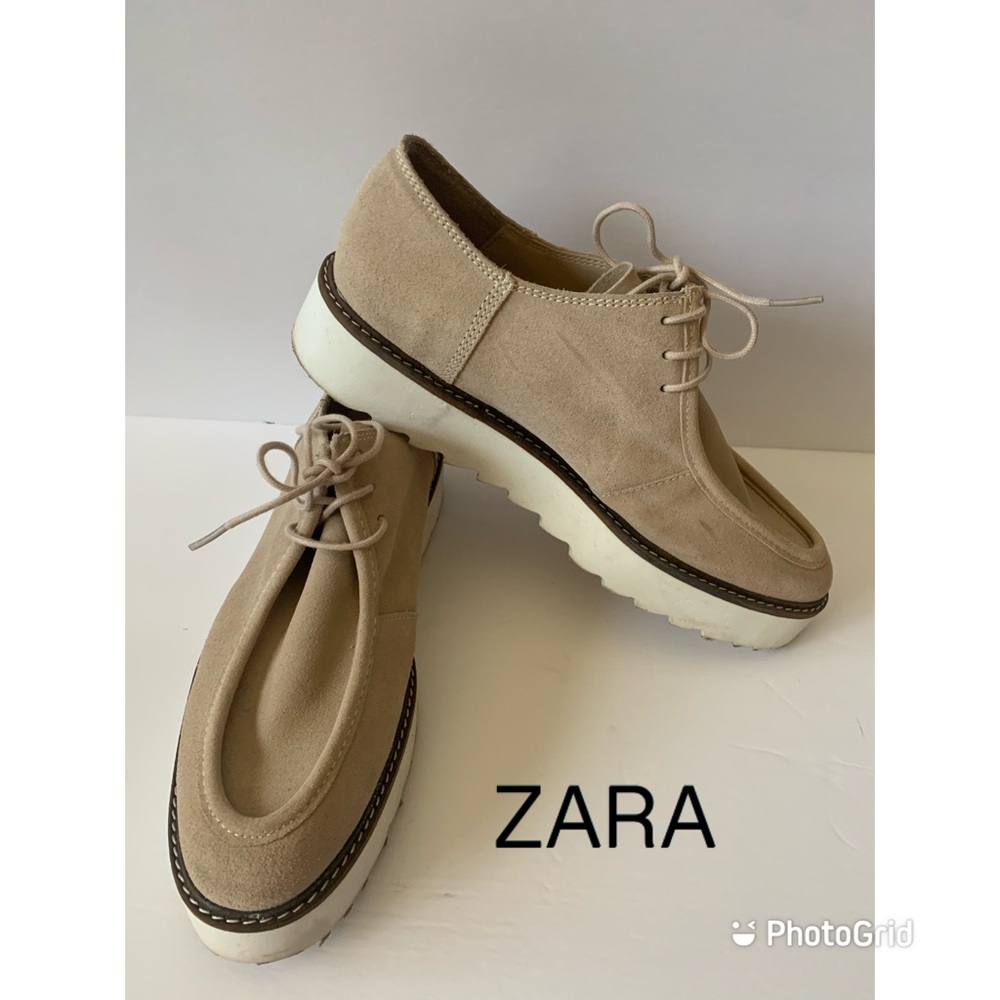 Cool ZARA Basic Collection Oatmeal Beige Suede Platform Oxford Shoes 41 US 10